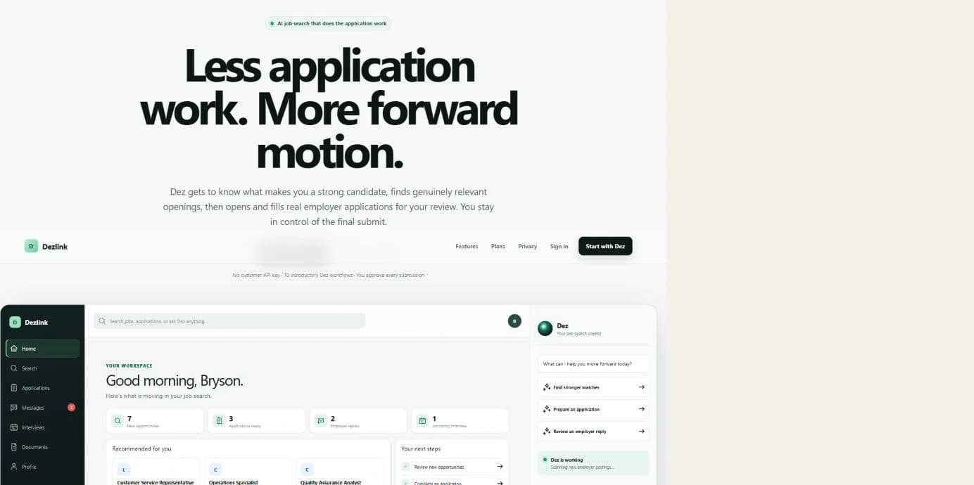 The public workspace preview from the Dezlink website