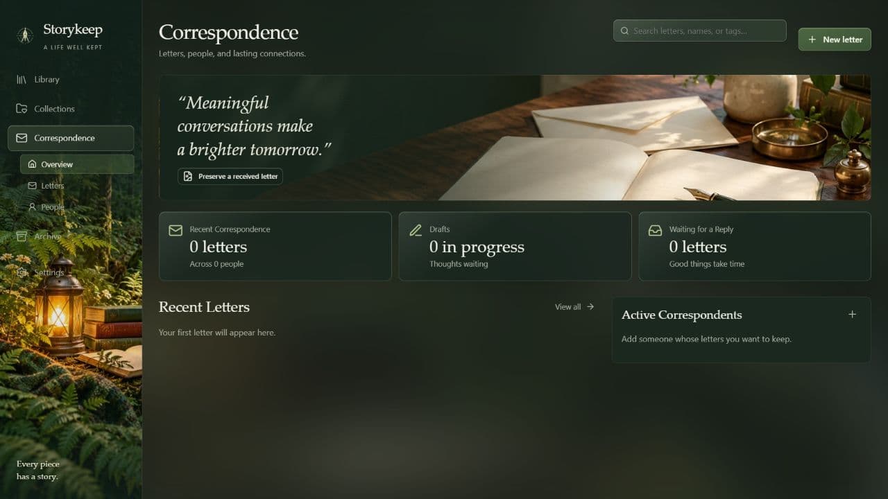 Storykeep Correspondence overview with Letters and People